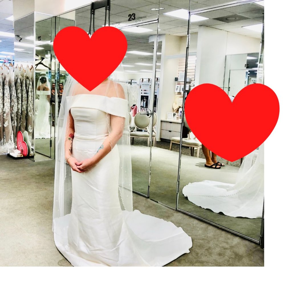 David's Bridal Mikado Wedding Dress w/ Matching Veil
